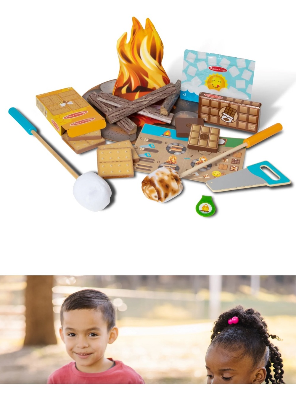 Melissa & Doug Wooden Campfire S'mores Playset - Brown/Blue/Yellow